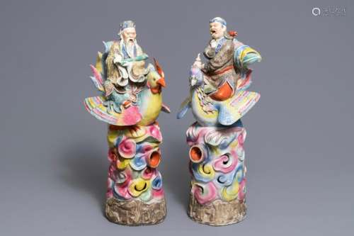 A pair of large Chinese famille rose figures of