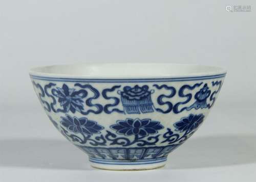 RARE A BULE/WHITE BOWL. QING XUANTONG MARK AND PERIOD