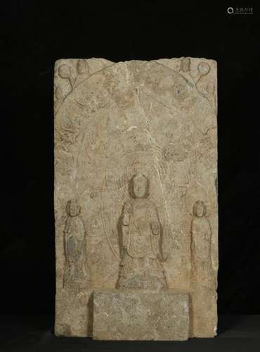 ANTIQUE LIMESTONE CARVED BUDDHA STELE