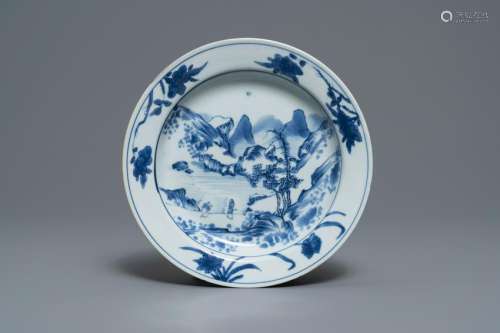 A Chinese blue and white 'Master of the rocks' plate,