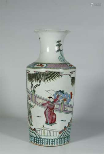 19THC PAIR FAMILLE ROSE VASE. GARDEN SCENE