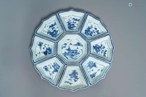 A Chinese blue and white sweetmeat or rice table set