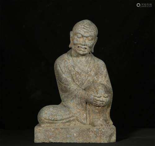 ANTIQUE LIMESTONE CARVED BUDDHA FIGURE