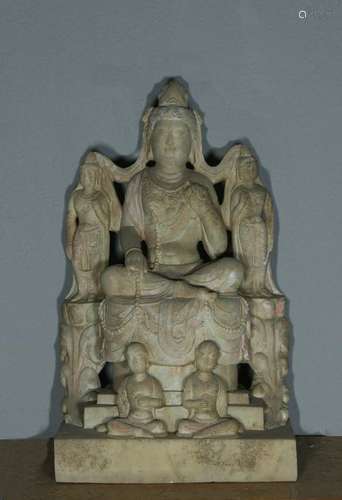 ANTIQUE MARBLE CARVED BUDDHA STELE