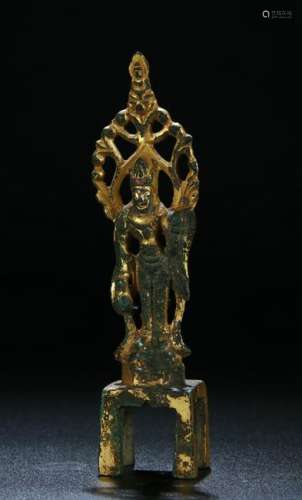 ANTIQUE GILT BRONZE STANDING GUANYING FIGURE