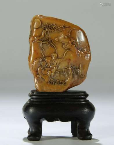 A NICE CARVED TIANHUANG STONE SEAL W/STAND
