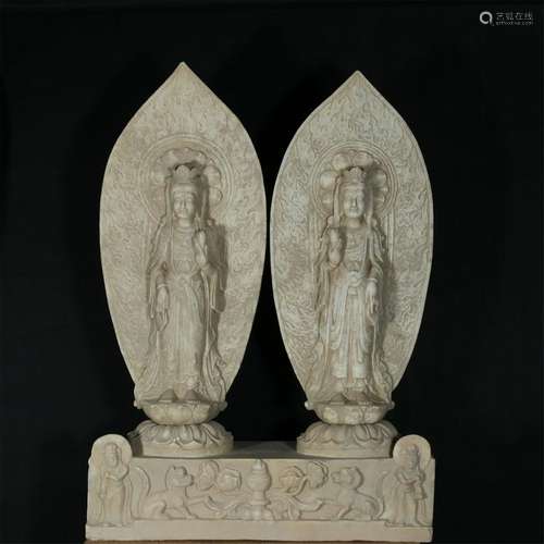 A MARBLE CARVED DOUBLE BUDDHAS STELE