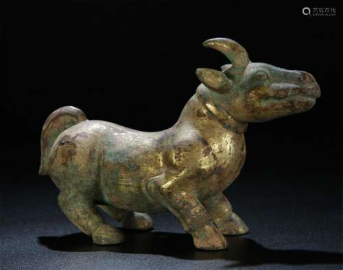 ANTIQUE GILT BRONZE BEAST FIGURE