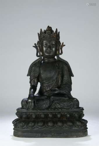 ANTIQUE BRONZE SEATED SAKYAMUNI FIGURE