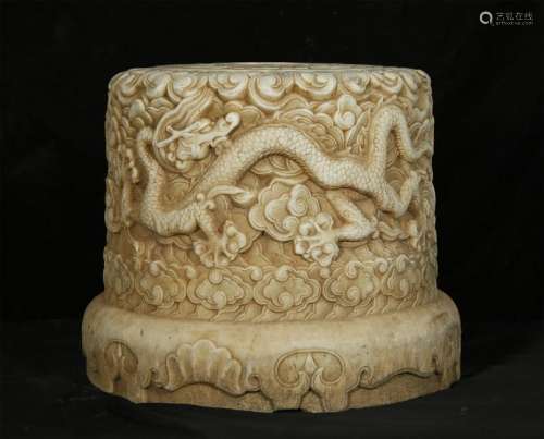 ANTIQUE MARBLE CARVED STAND DRAGON PATTERN