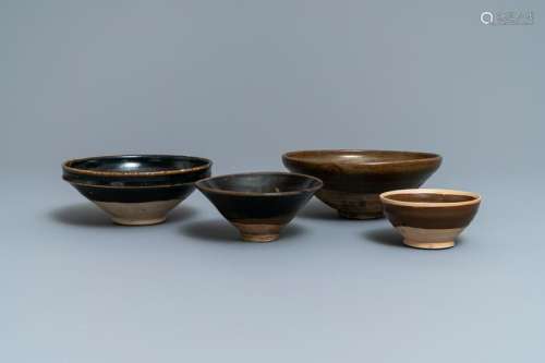 Four Chinese brown- and black-glazed bowls, Song and