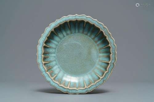 A Chinese lotus-shaped junyao dish, Ming or later