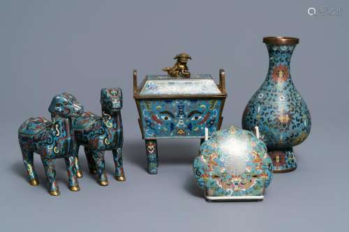 A Chinese cloisonnÃ© vase, an incense burner, a ruyi