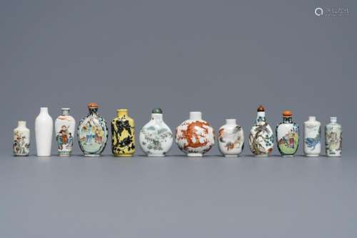 Twelve Chinese famille rose and verte porcelain snuff