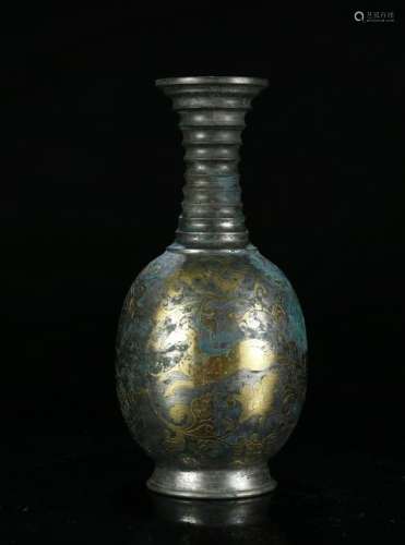 ANTIQUE GOLD WIRE INLAID SILVER VASE