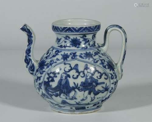 RARE BLUE/WHITE EWER, MING JIAJING MARK AND PERIOD