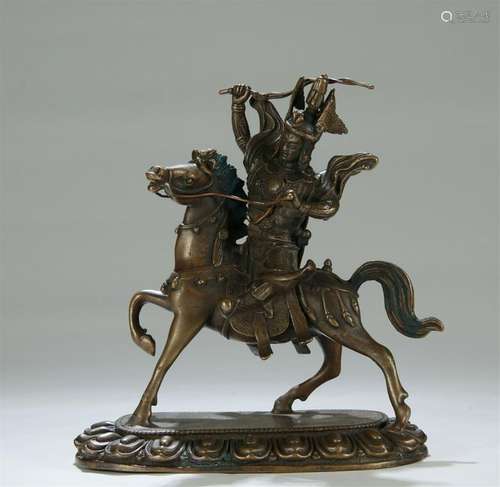 ANTIQUE BRONZE FIGUER OF HORSE RIDING GUARDIAN