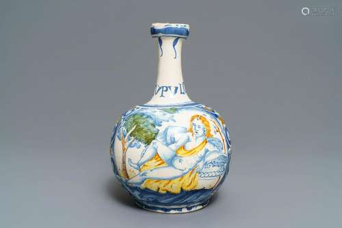 An Italian maiolica pharmacy bottle with a male