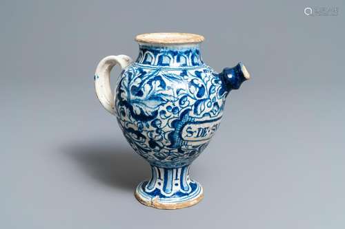 A blue and white Antwerp maiolica wet drug jar, 2nd