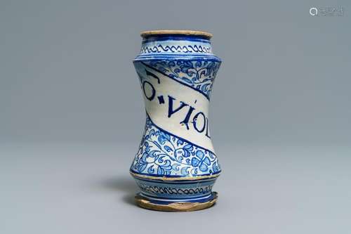 A blue and white Antwerp maiolica albarello, 2nd half