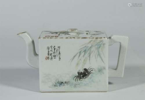 RARE 19THC QIANJIANGCAI TEAPOT. MARKED XU SHAN-QING