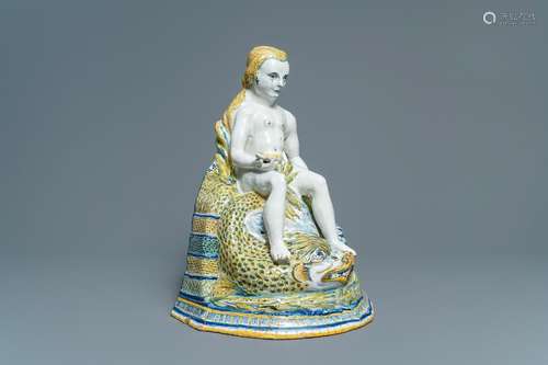 A large polychrome Brussels faience 'Amphitrite'