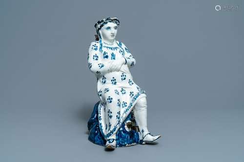 A pewter-mounted blue and white Brussels faience