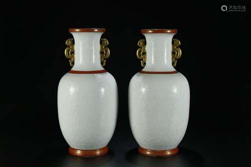 PAIR OF FAMILLE ROSE/WHITE ENAMELL PAINTED VASES