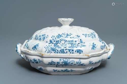 A blue and white Brussels faience tureen and cover,