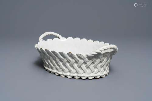 An oval monochrome white Brussels faience basket, 18th