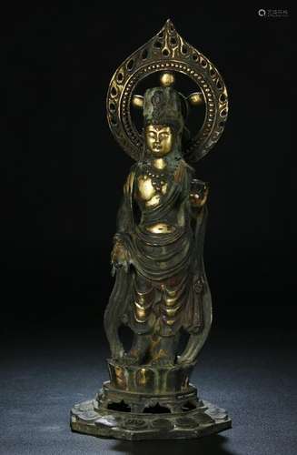 ANTIQUE GILT BRONZE GUANYING FIGUER