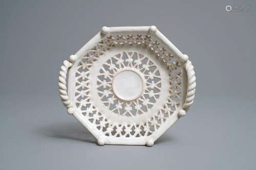 An octagonal reticulated white Delftware basket, Delft