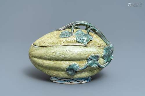 A polychrome Dutch Delft squash tureen and cover, 18th