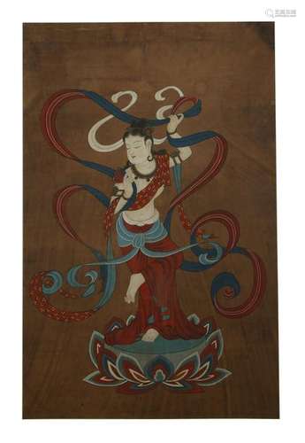 INK AND COLOUR ON SILK, DANCING BUDDHA