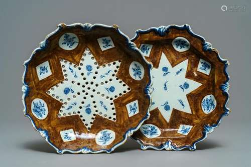 A Dutch Delft blue and white 'capucin brown ground'