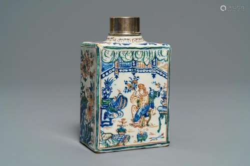 A Dutch Delft cashmere palette chinoiserie tea caddy,