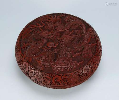 AN OLD NICE CARVED CINNABAR BOX/DRAGON PATTERN