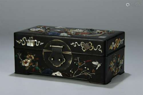 VERY NICE GEMSTONE INLAID ZITAN JEWELRY BOX