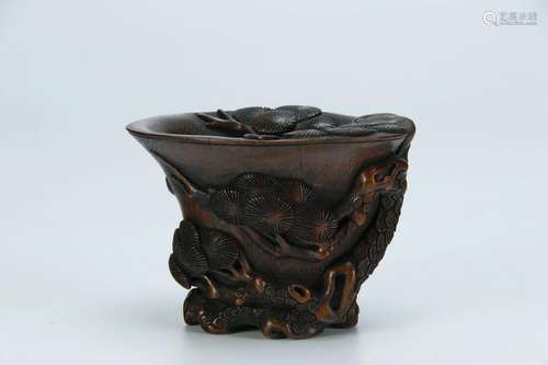 A NICE CARVED BAMBOO LIBATION CUP