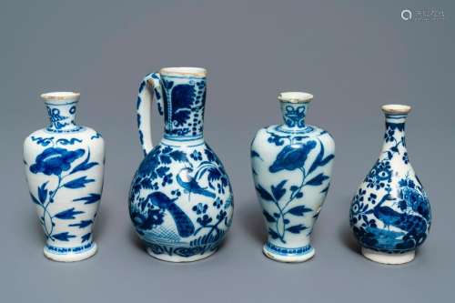Three Dutch Delft blue and white vases and a