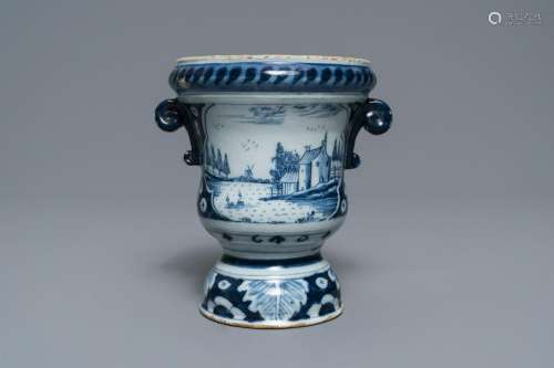 A fine Dutch Delft blue and white 'campana' urn flower