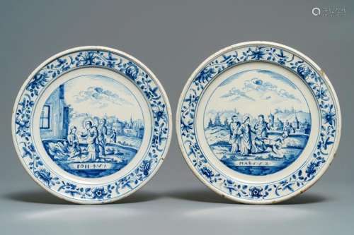 A pair of blue and white Dutch Frisian Delftware