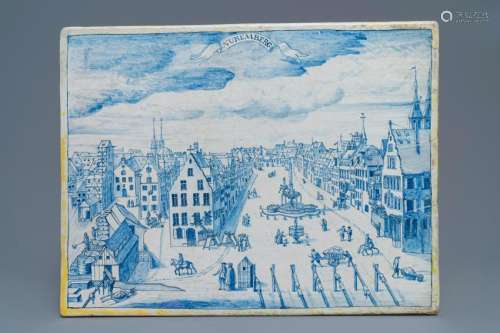 A rectangular Dutch Delft blue and white 'View on