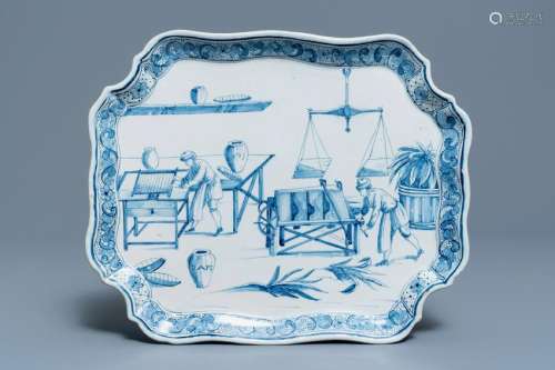 A fine Dutch Delft blue and white 'tobacco production'