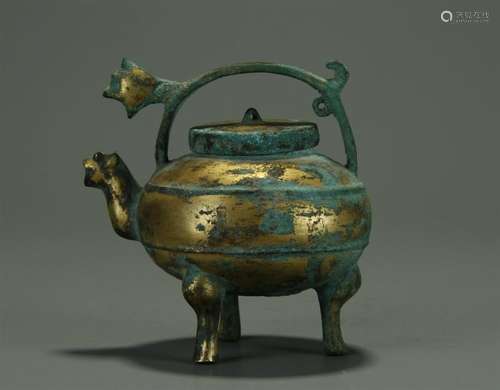 ARCHAISTIC GILT BRONZE WINE POT