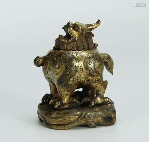 ANTIQUE GILT BRONZE LUDUAN CENSER