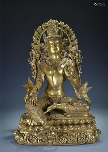 ANTIQUE GILT BRONZE FIGURE OF TARA.