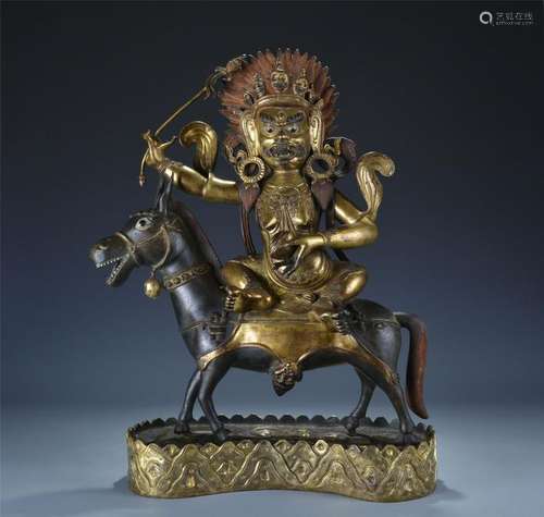 ANTIQUE GILT BRONZE FIGURE OF BUDDHA DEITY