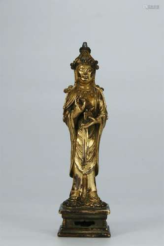 ANTIQUE GILT BRONZE FIGURE OF GUANYING