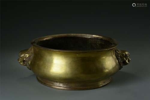 A LARGE GILT BRONZE CENSER. MARKED